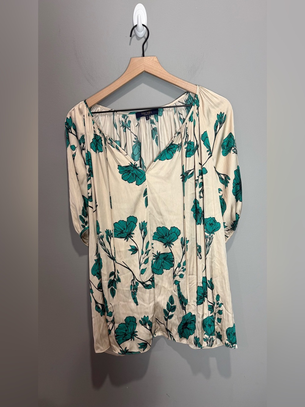 RACHEL Rachel Roy 3X Teal Floral Satin Peasant Blouse Plus Size